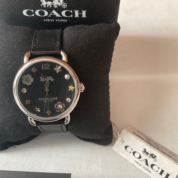 Coach Accessories - •Coach Women’s Watch Stainless Steel Black Leather NWT